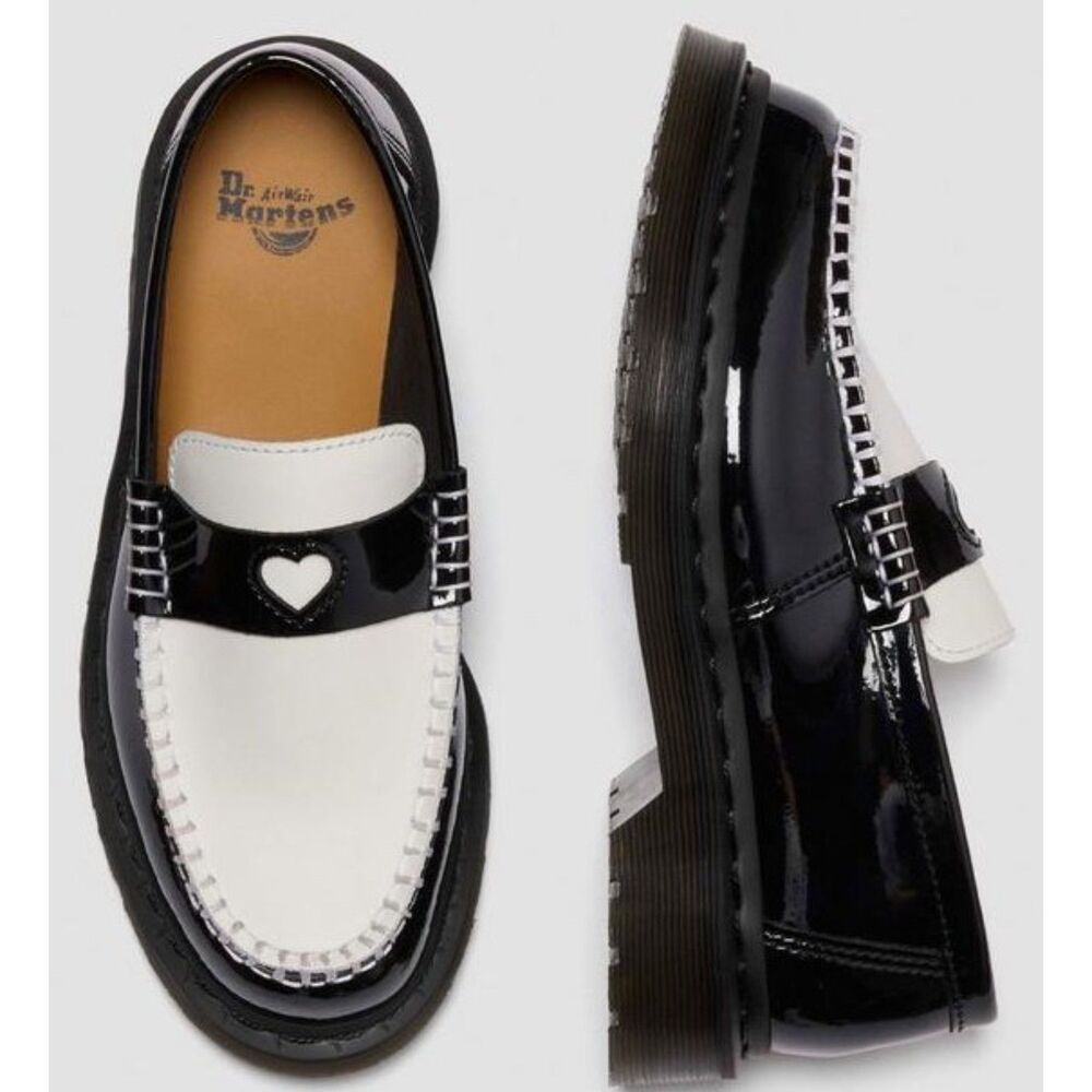 Dr. Martens Penton Heart Black & White Two-Tone Patent Leather Loafers UK 6 NIB - Picture 13 of 14